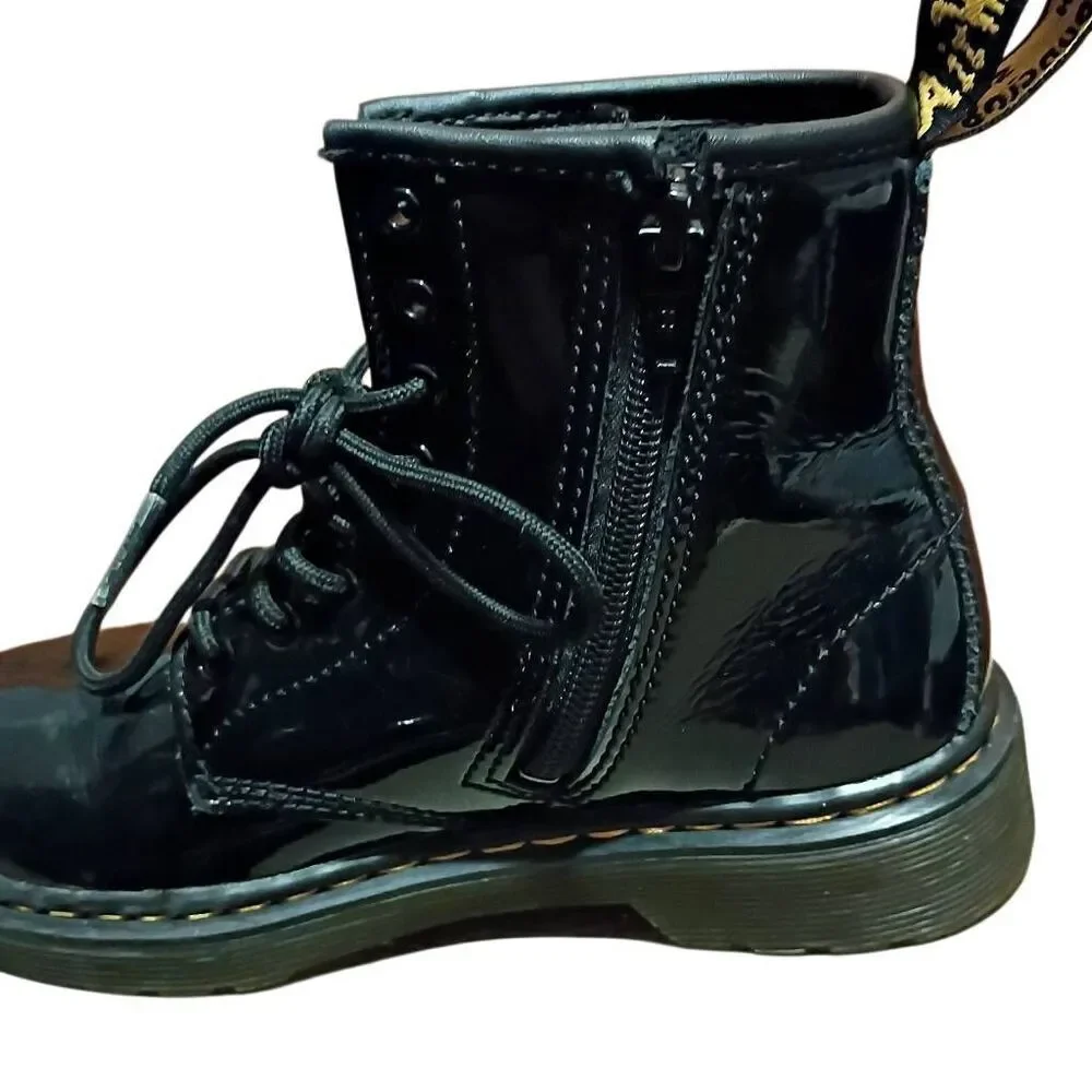 Dr. Martens Shiny Black Kids Boots Size 1 Zip Sides